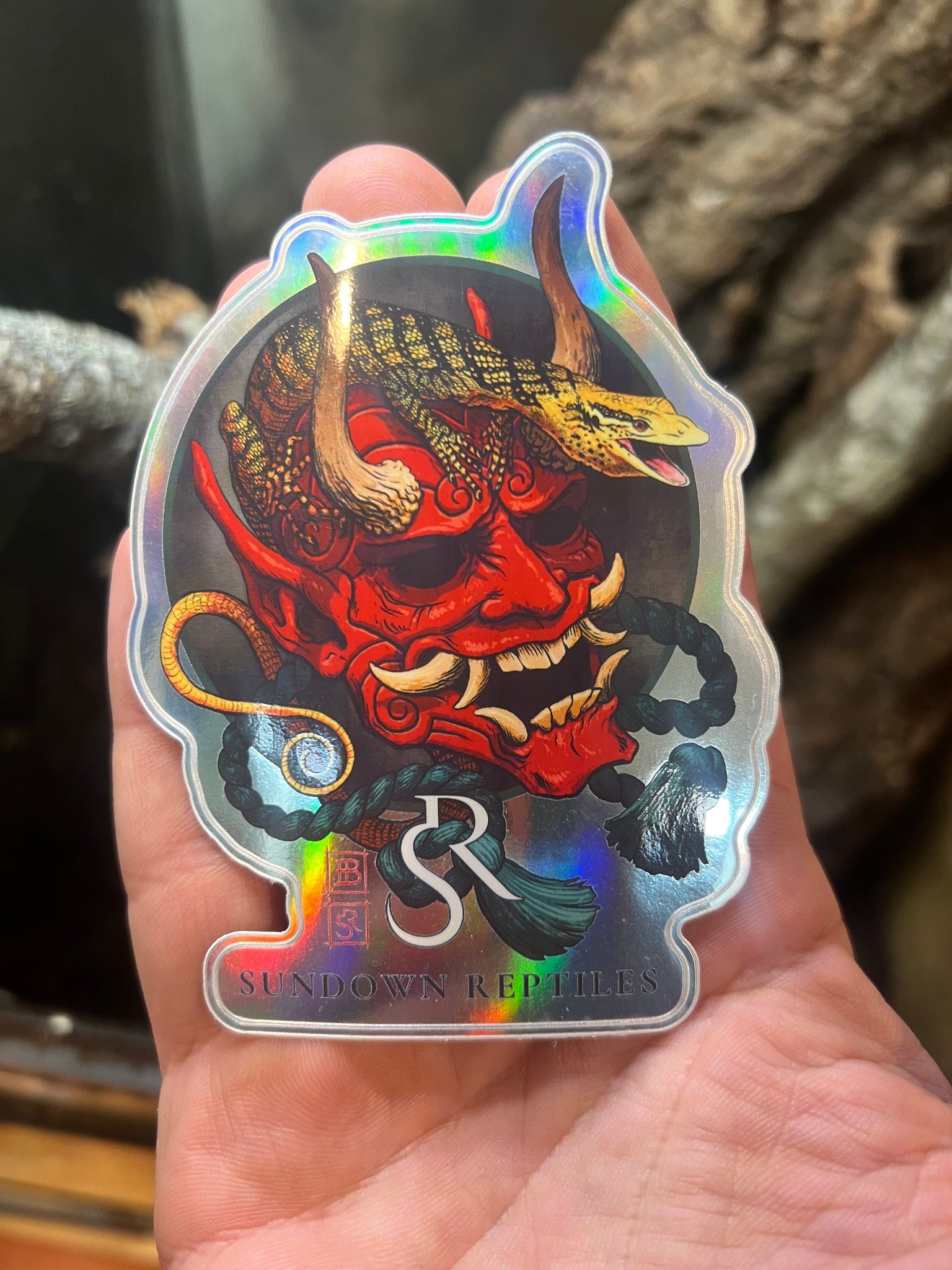 XL Holographic Oni Mask Sticker